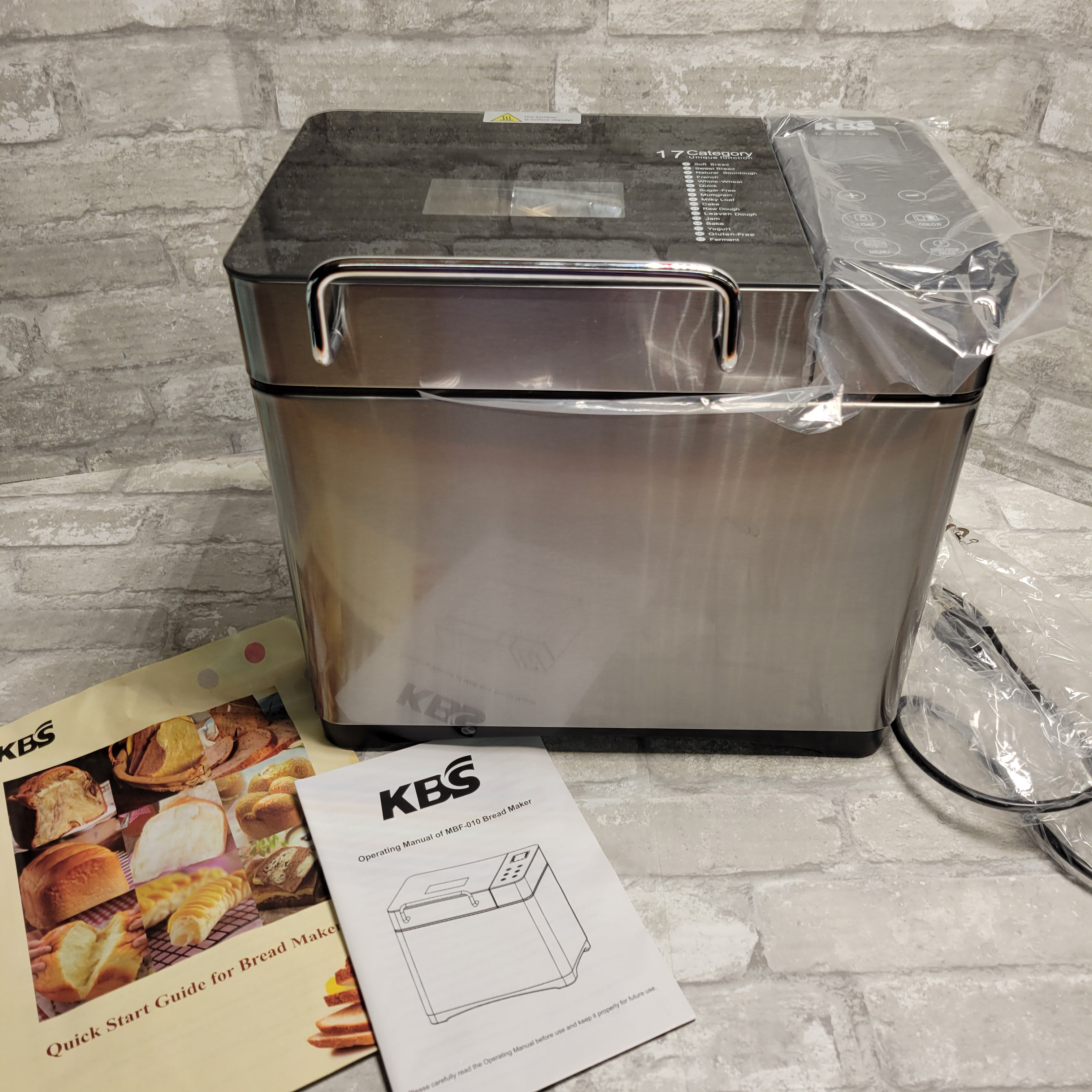 KBS Large 17-in-1 Bread Machine, 2LB Stainless Steel Bread Maker (8068998267118)